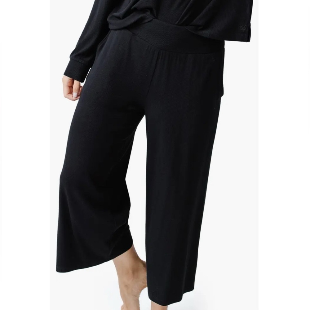 Cozy Earth Wide Leg Rib Lounge Pants Black Size Medium